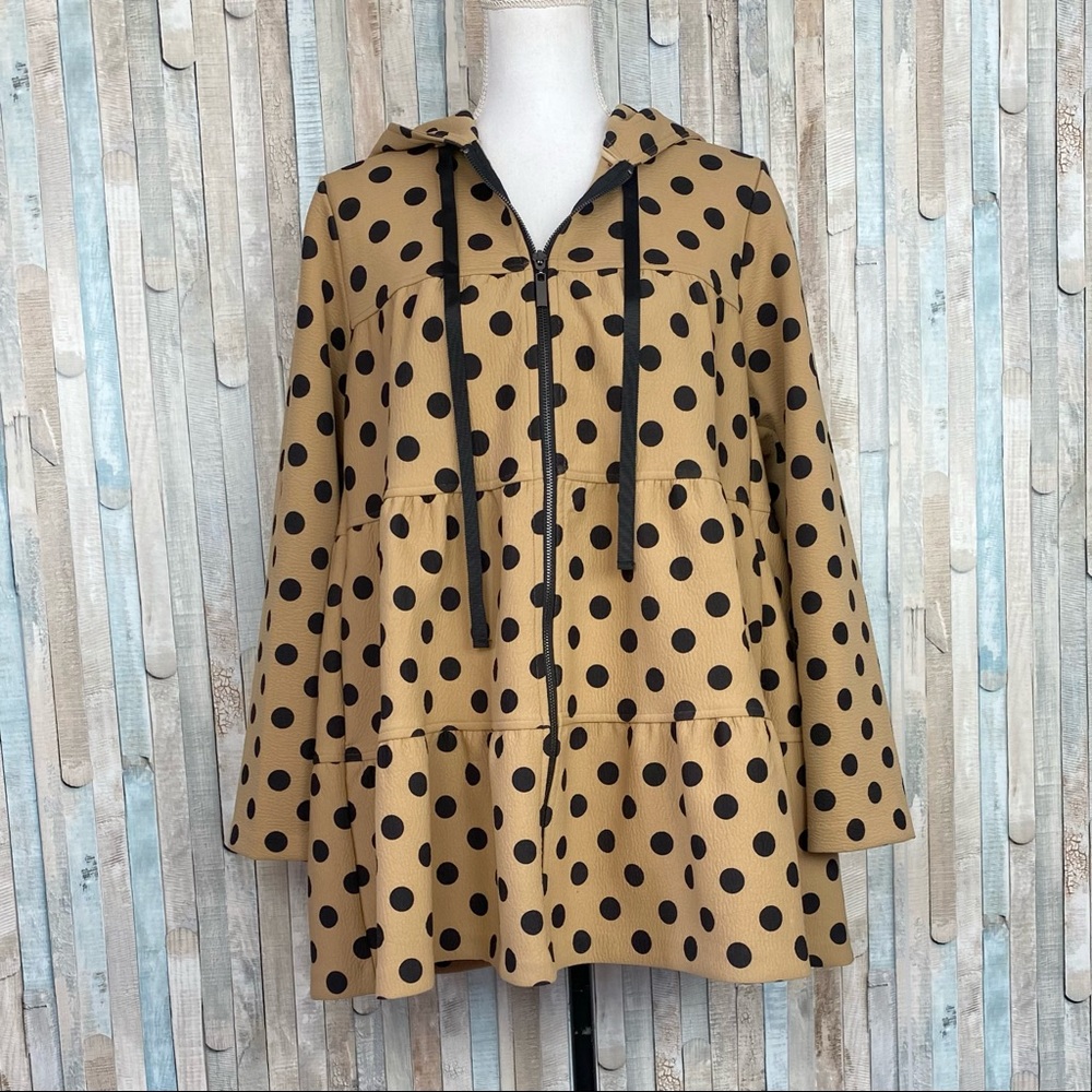 Eva Franco S Anthropologie Maybelle Polka Dot Tiered Coat Jacket Hooded Zip Up - Picture 3 of 13